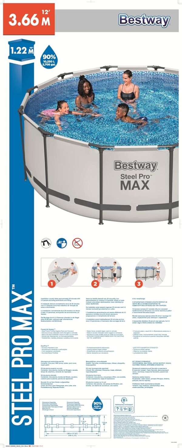 Bestway 56420 3 Set Piscine Hors Terre Steel Pro Max Rond de 366 x 122 cm