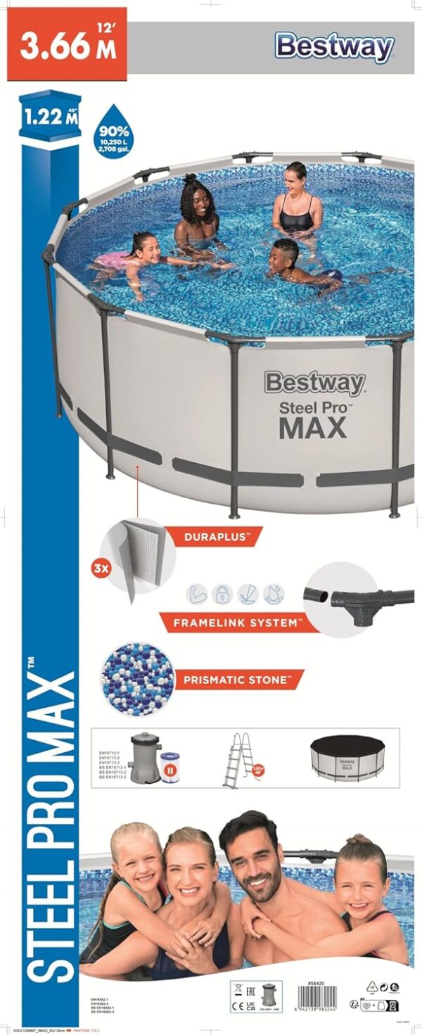 Bestway 56420 3 Set Piscine Hors Terre Steel Pro Max Rond de 366 x 122 cm