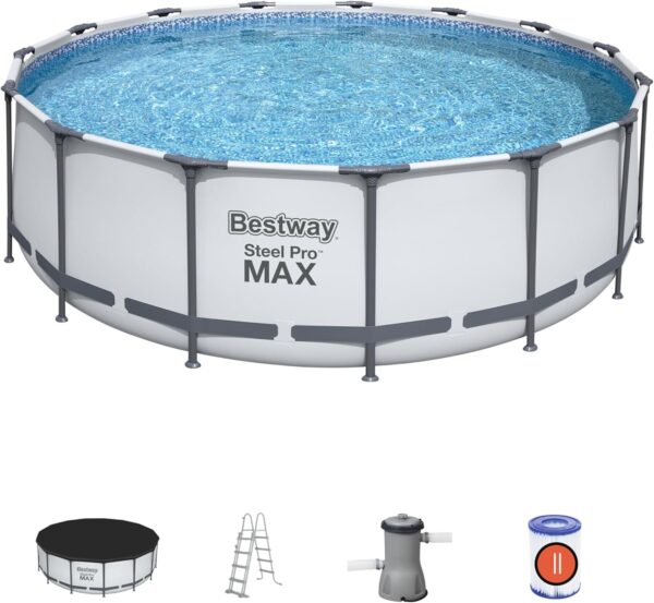 Bestway 56438 Piscine hors sol Steel Pro Max™ diamètre 457 x 122 cm filtre à cartouche bâche échelle