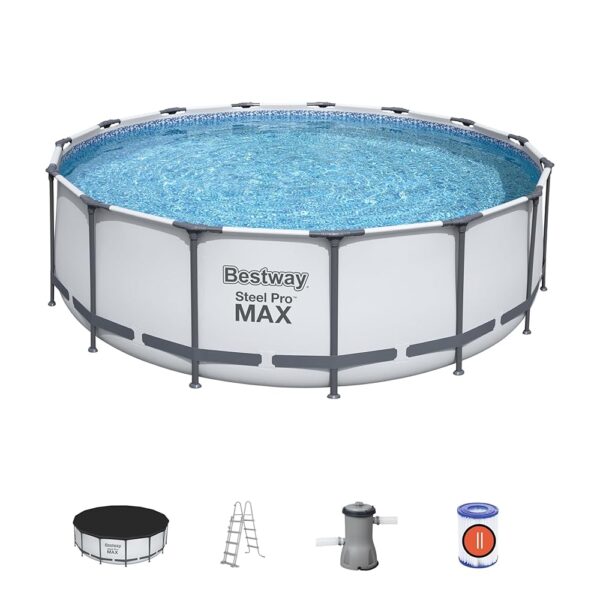 Bestway 56438 Piscine hors sol Steel Pro Max™ diamètre 457 x 122 cm filtre à cartouche bâche échelle