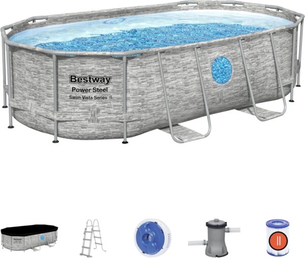 Bestway Piscine hors sol ovale Power Steel Swim Vista pierres 427x250x100cm