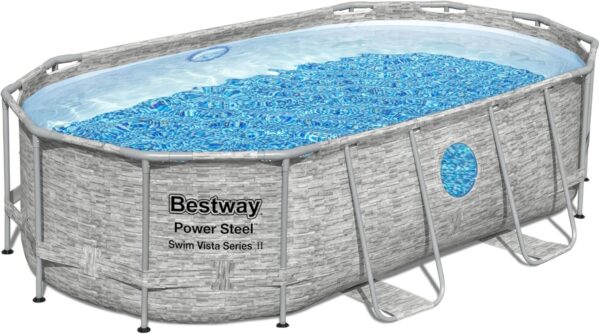 Bestway Piscine hors sol ovale Power Steel Swim Vista pierres 427x250x100cm