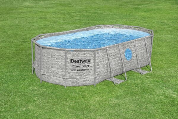 Bestway Piscine hors sol ovale Power Steel Swim Vista pierres 427x250x100cm
