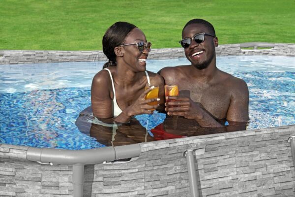 Bestway Piscine hors sol ovale Power Steel Swim Vista pierres 427x250x100cm
