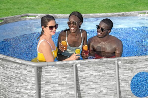 Bestway Piscine hors sol ovale Power Steel Swim Vista pierres 427x250x100cm