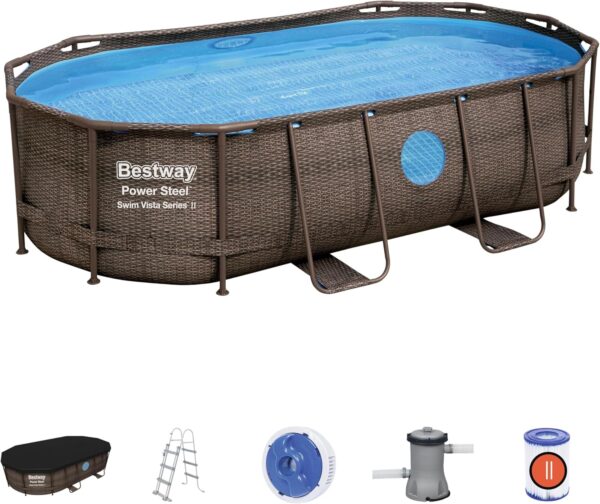 Bestway Piscine Hors Sol Ovale Power Steel Swim Vista rotin 427 x 250 x 100cm