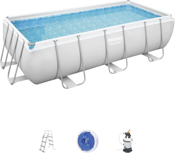 Bestway Piscine Hors Sol Rectangle Power Steel™ 404 x 201 x 100 cm Gris Clair avec Filtre à Sable et échelle