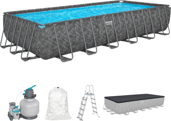 Bestway Piscine Hors Sol rectangulaire APX 365 732 cm x 366 cm x 132 cm Gris foncé