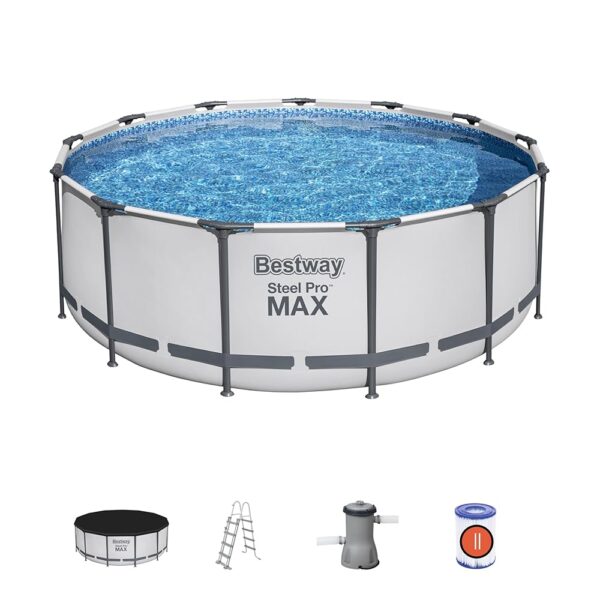 Bestway Piscine Hors Sol Steel Pro Max™ 396 x 122 cm système FrameLink™ échelle bâche Pompe et Cartouche de Filtration Multicouleur