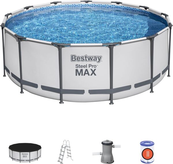 Bestway Piscine Hors Sol Steel Pro Max™ 396 x 122 cm système FrameLink™ échelle bâche Pompe et Cartouche de Filtration Multicouleur