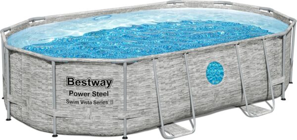 Bestway Power Steel Swim Vista Series Pool Kit Complet Ovale avec Filtre à Sable échelle de sécurité et bâche 488 x 305 x 107 cm