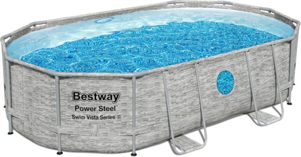 Bestway Power Steel Swim Vista Series Pool Kit Complet Ovale avec Filtre à Sable échelle de sécurité et bâche 488 x 305 x 107 cm