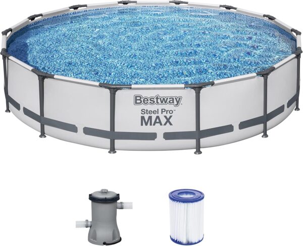 Bestway Steel Pro Max Piscine Hors Sol Ronde avec Pompe de Filtration Gris Ø 427 x 84 cm