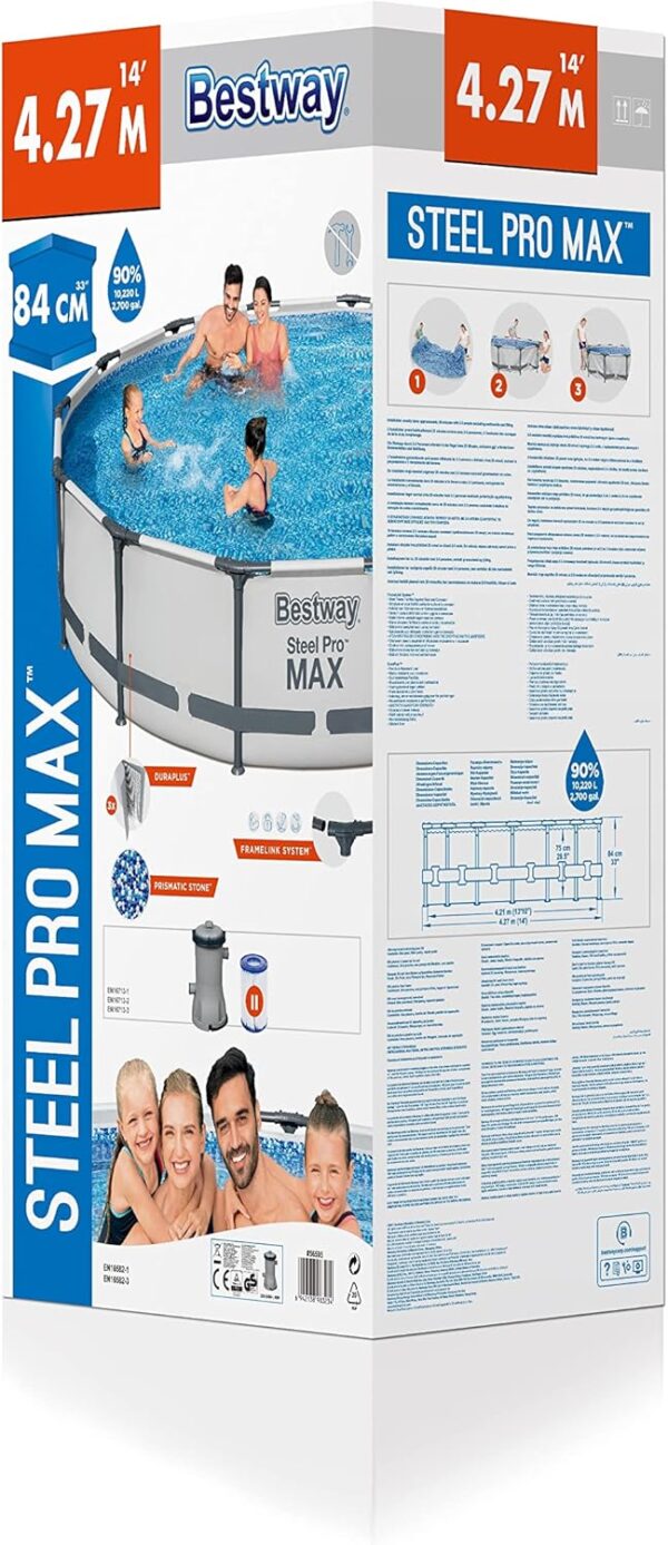 Bestway Steel Pro Max Piscine Hors Sol Ronde avec Pompe de Filtration Gris Ø 427 x 84 cm