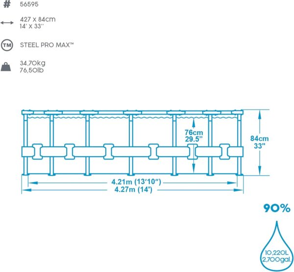 Bestway Steel Pro Max Piscine Hors Sol Ronde avec Pompe de Filtration Gris Ø 427 x 84 cm