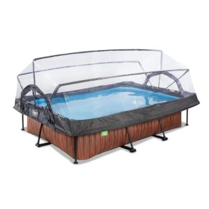 EXIT TOYS Piscine en Bois avec Couvercle Multifonctionnel 300x200x65cm Piscine Rectangulaire à Cadre Compact avec Pompe à Filtre à Cartouche pour Une Eau de Piscine Propre