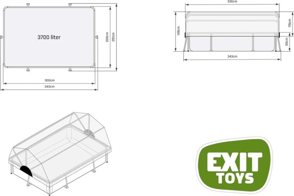 EXIT TOYS Piscine en Bois avec Couvercle Multifonctionnel 300x200x65cm Piscine Rectangulaire à Cadre Compact avec Pompe à Filtre à Cartouche pour Une Eau de Piscine Propre