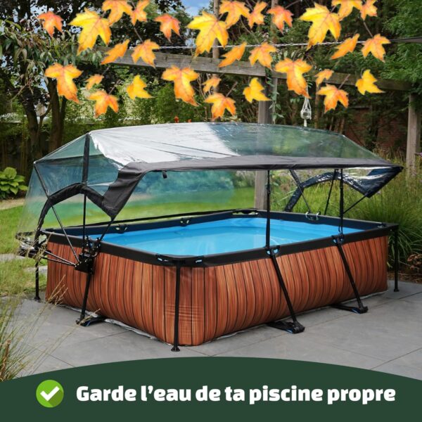 EXIT TOYS Piscine en Bois avec Couvercle Multifonctionnel 300x200x65cm Piscine Rectangulaire à Cadre Compact avec Pompe à Filtre à Cartouche pour Une Eau de Piscine Propre