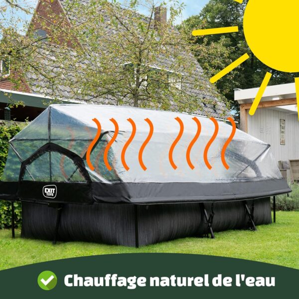 EXIT TOYS Piscine en Bois avec Couvercle Multifonctionnel 300x200x65cm Piscine Rectangulaire à Cadre Compact avec Pompe à Filtre à Cartouche pour Une Eau de Piscine Propre