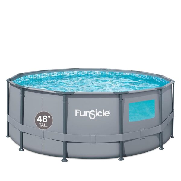 FUNSICLE Piscine Tubulaire Hors Sol Ronde À Hublot Épurateur Échelle de Sécurité Kit dentretien Bâche Tapis de Sol Ø 366M X H122M Couleur Grise