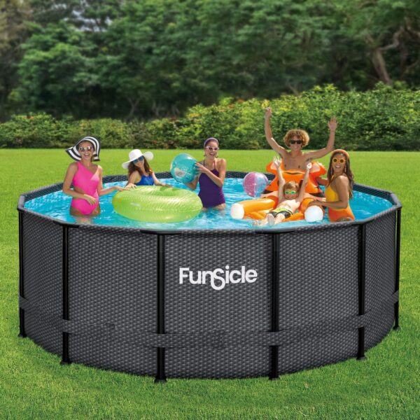 FUNSICLE Piscine Tubulaire Hors Sol Ronde Ø 366M X H122M Modèle Oasis Pool Livrée avec Épurateur Échelle Kit dentretien Bâche et Tapis Coloris Noir Tressé