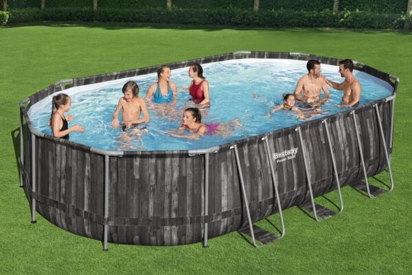 Piscine BESTWAY Hors Sol Ovale Power Steel™ décor Bois 610 x 366 x 122 cm Filtre à Cartouche