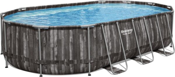 Piscine BESTWAY Hors Sol Ovale Power Steel™ décor Bois 610 x 366 x 122 cm Filtre à Cartouche