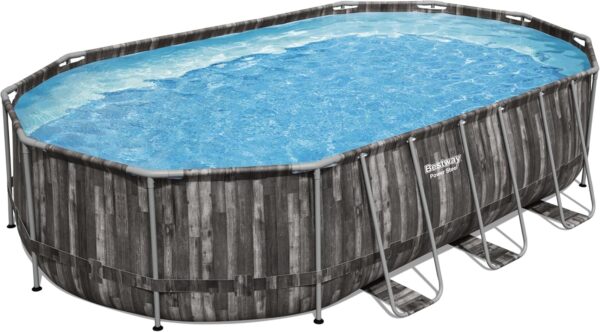 Piscine BESTWAY Hors Sol Ovale Power Steel™ décor Bois 610 x 366 x 122 cm Filtre à Cartouche