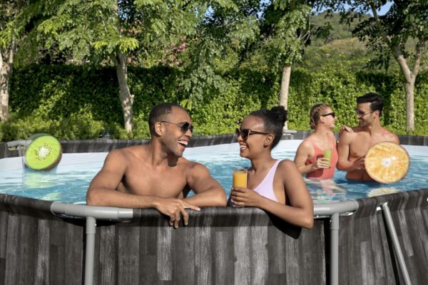 Piscine BESTWAY Hors Sol Ovale Power Steel™ décor Bois 610 x 366 x 122 cm Filtre à Cartouche