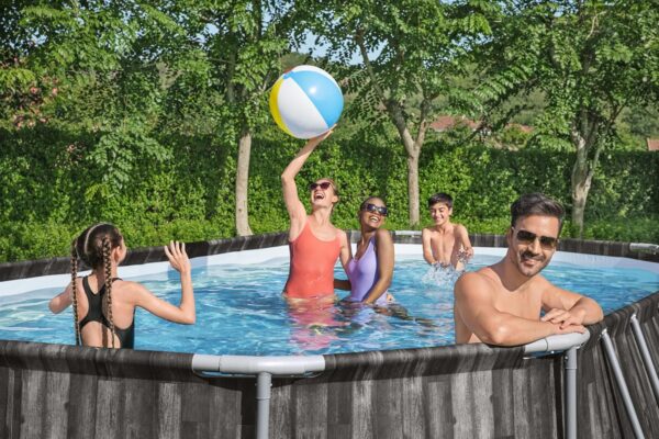 Piscine BESTWAY Hors Sol Ovale Power Steel™ décor Bois 610 x 366 x 122 cm Filtre à Cartouche