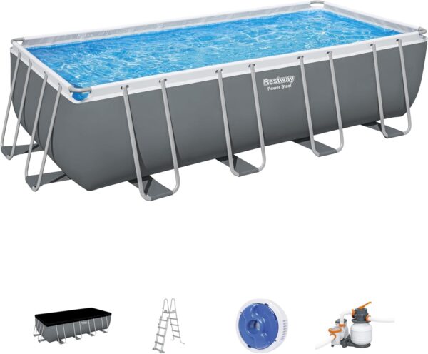 Piscine Hors Sol Rectangle BESTWAY Power Steel™ 549 x 274 x 132 cm avec Filtre à Sable échelle bâche
