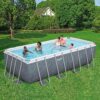 Piscine Power Steel™ rectangulaire 488 x 244 x 122 cm motif marbre gris, filtration à cartouche, échelle, bâche, diffuseur Chemconnect™
