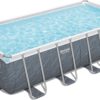 Piscine Power Steel™ rectangulaire 488 x 244 x 122 cm motif marbre gris, filtration à cartouche, échelle, bâche, diffuseur Chemconnect™