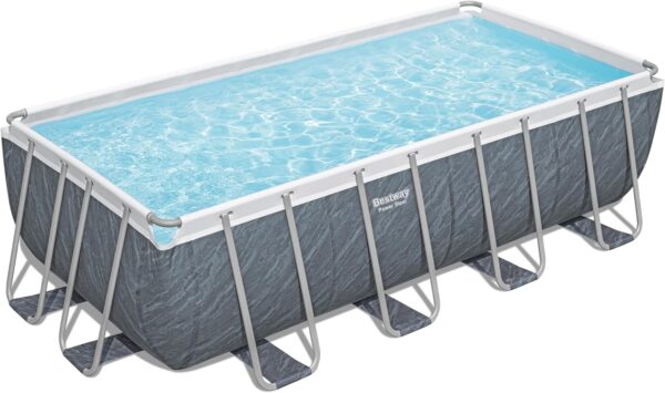 Piscine Power Steel™ rectangulaire 488 x 244 x 122 cm motif marbre gris filtration à cartouche échelle bâche diffuseur Chemconnect™