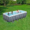 Piscine Power Steel™ rectangulaire 488 x 244 x 122 cm motif marbre gris, filtration à cartouche, échelle, bâche, diffuseur Chemconnect™