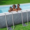 Piscine Power Steel™ rectangulaire 488 x 244 x 122 cm motif marbre gris, filtration à cartouche, échelle, bâche, diffuseur Chemconnect™