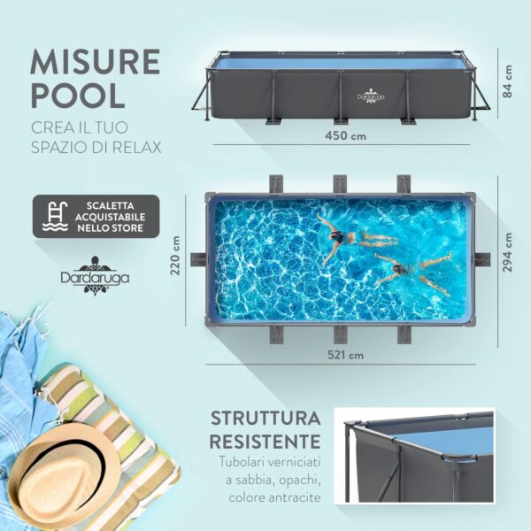 Piscine Tubolaire Hors Sol 450 x 220 x 84 cm + Pompe Filtre économie dénergie + 2 Cartouches Filtres Modèle GALAPAGOS Brand et Assistance Italienne Matériaux Premiers Liner