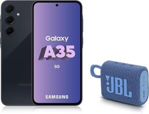 Samsung Galaxy A35 5G, 128 Go, Bleu nuit avec enceinte JBL GO3 ECO offerte, Smartphone Android, Smartphone déverrouillé, [Exclusivité Amazon], Version FR