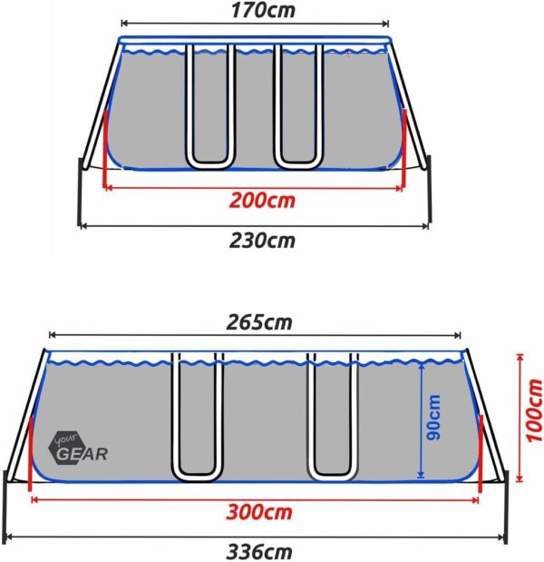 yourGEAR Piscine familiale XL Grise 3x2x1m avec Skimmerécumoire Bassin à Cadre en Acier Piscine de Jardin Pataugeoire
