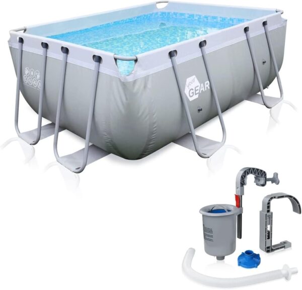 yourGEAR Piscine familiale XL Grise 3x2x1m avec Skimmerécumoire Bassin à Cadre en Acier Piscine de Jardin Pataugeoire